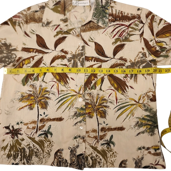Vintage Safari Zebra Short Sleeve Button Down Linen Shirt S - Picture 8 of 11